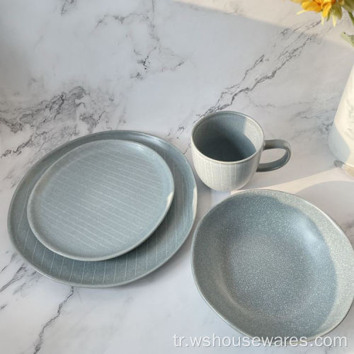 Stoneware Seramik Yuvarlak Plaka Dinnerli Reaktif Sırlı